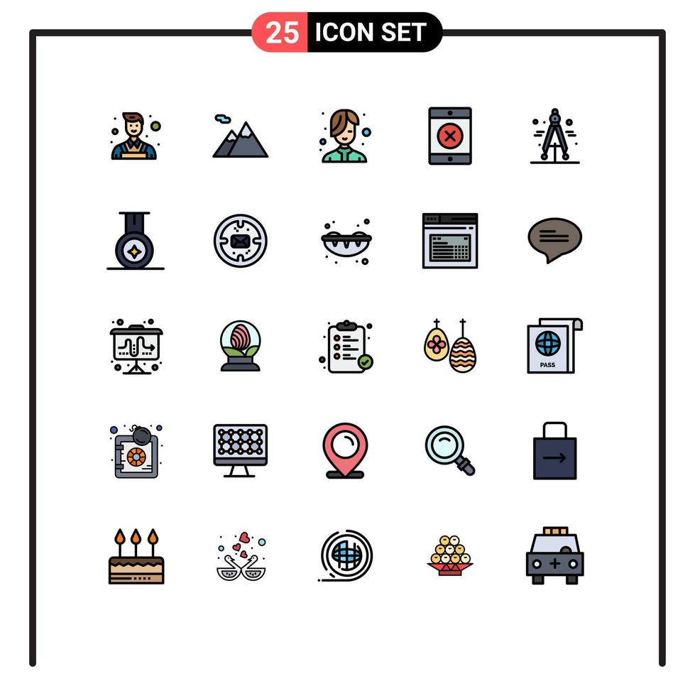 Set of 25 Modern UI Icons Symbols Signs for business medal hair science compass Editable Vector Design Elements