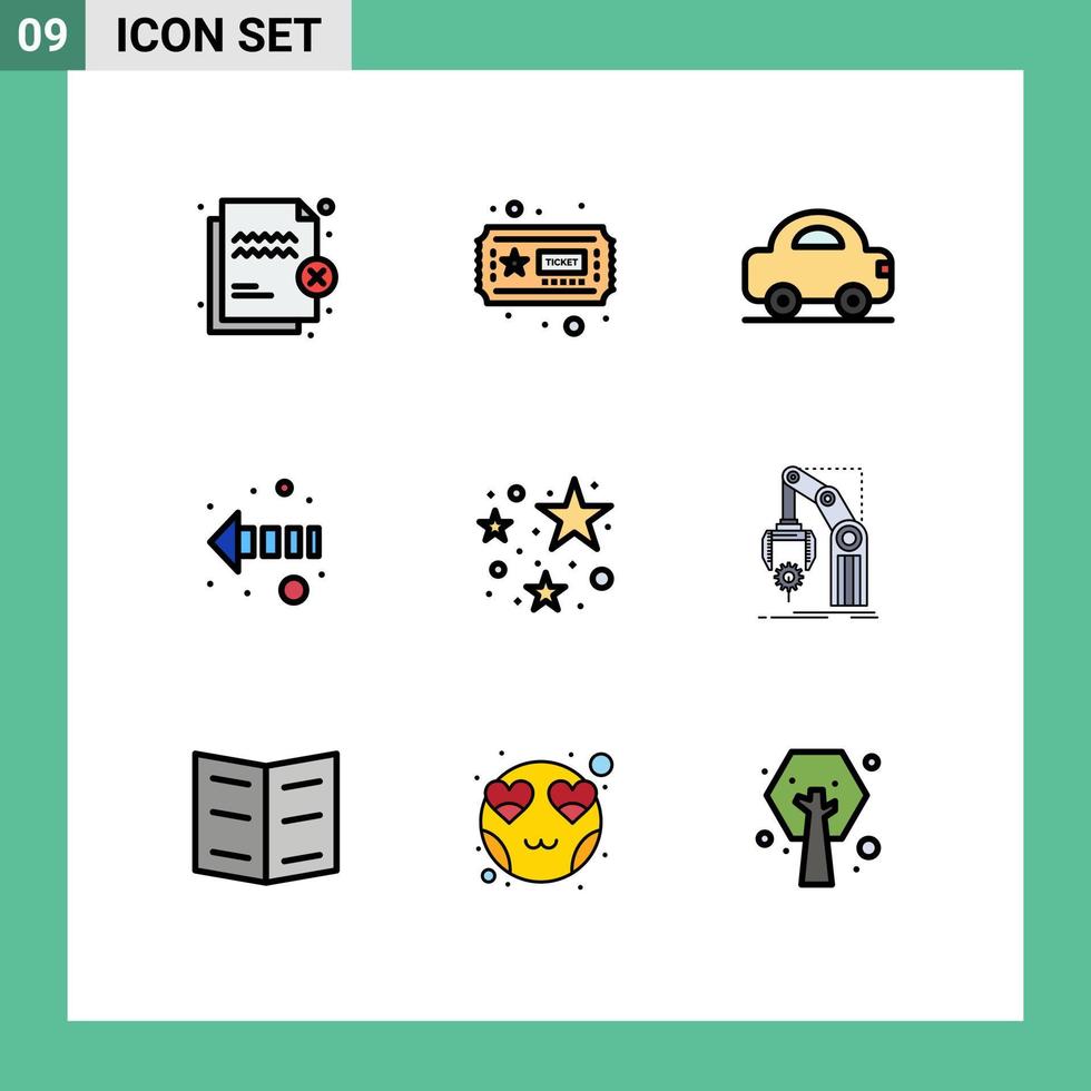 Pictogram Set of 9 Simple Filledline Flat Colors of party birthday automobile left arrow Editable Vector Design Elements