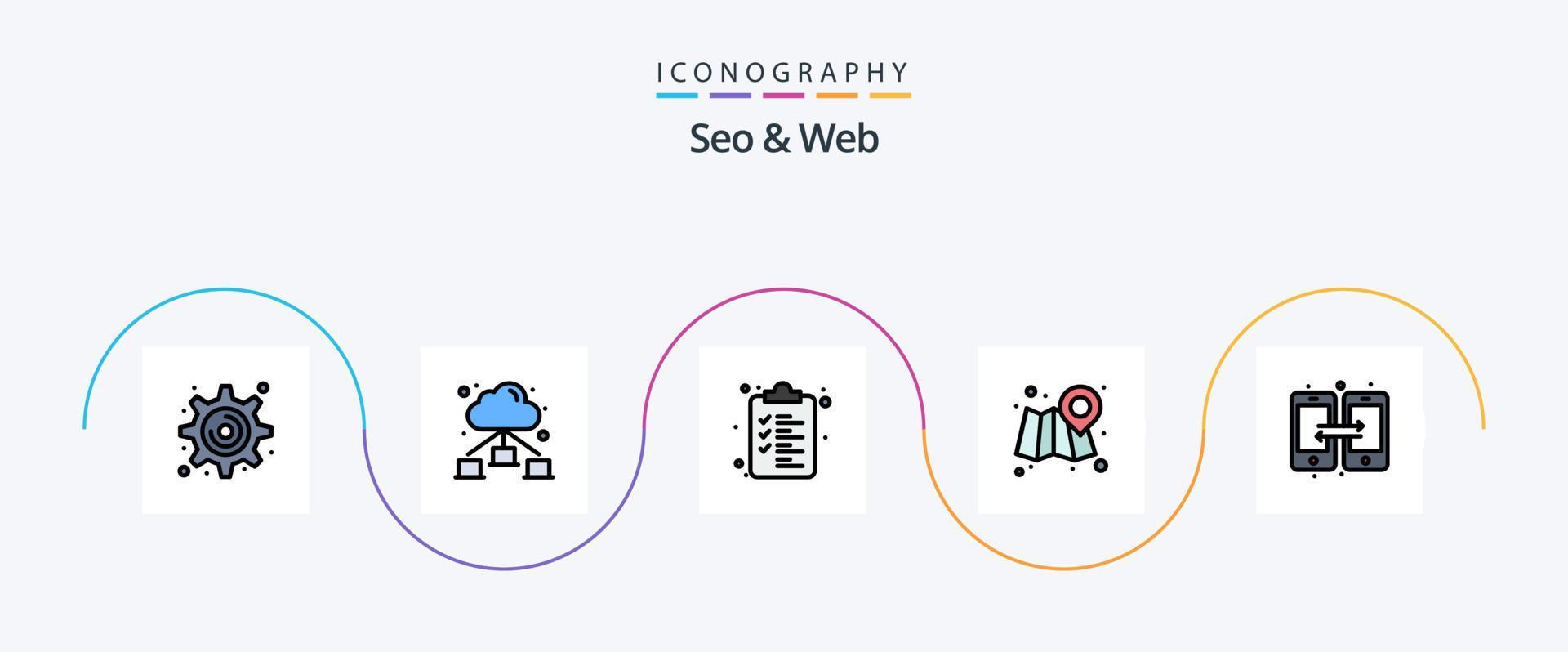 Seo and Web Line Filled Flat 5 Icon Pack Including . mobile. clipboard. share. connection vector