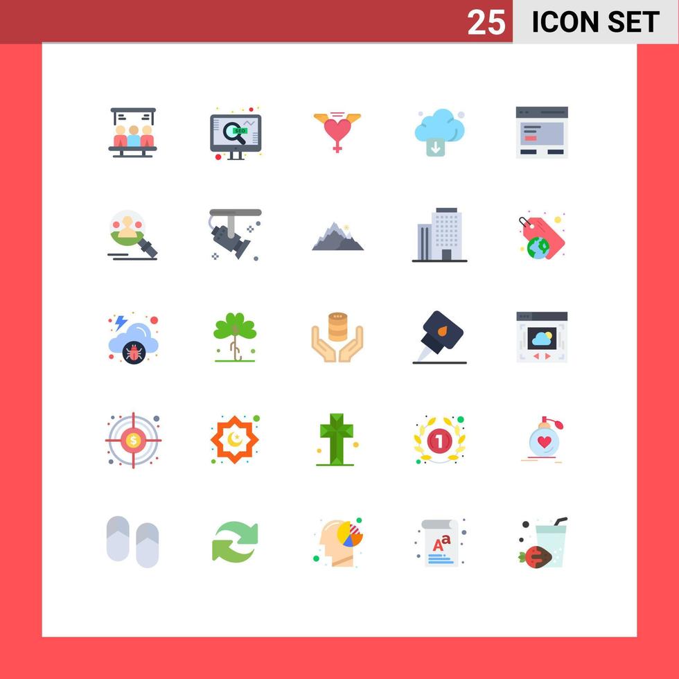 Modern Set of 25 Flat Colors and symbols such as communication action heart technology arrow Editable Vector Design Elements