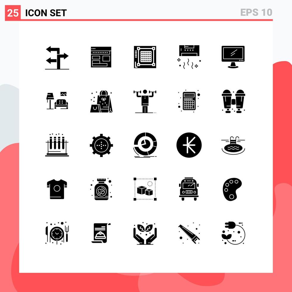 Universal Icon Symbols Group of 25 Modern Solid Glyphs of cool air web website layout Editable Vector Design Elements