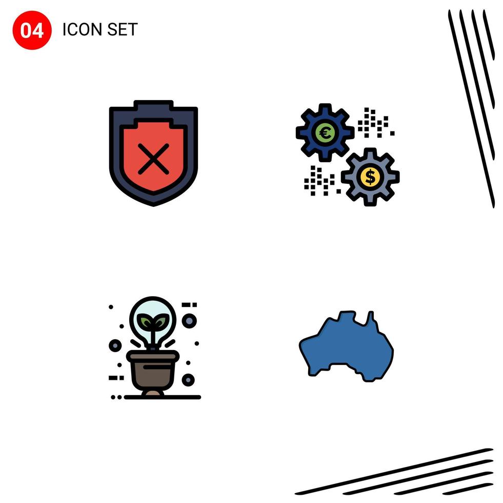 Set of 4 Modern UI Icons Symbols Signs for security bulb interest rate illumination Editable Vector Design Elements