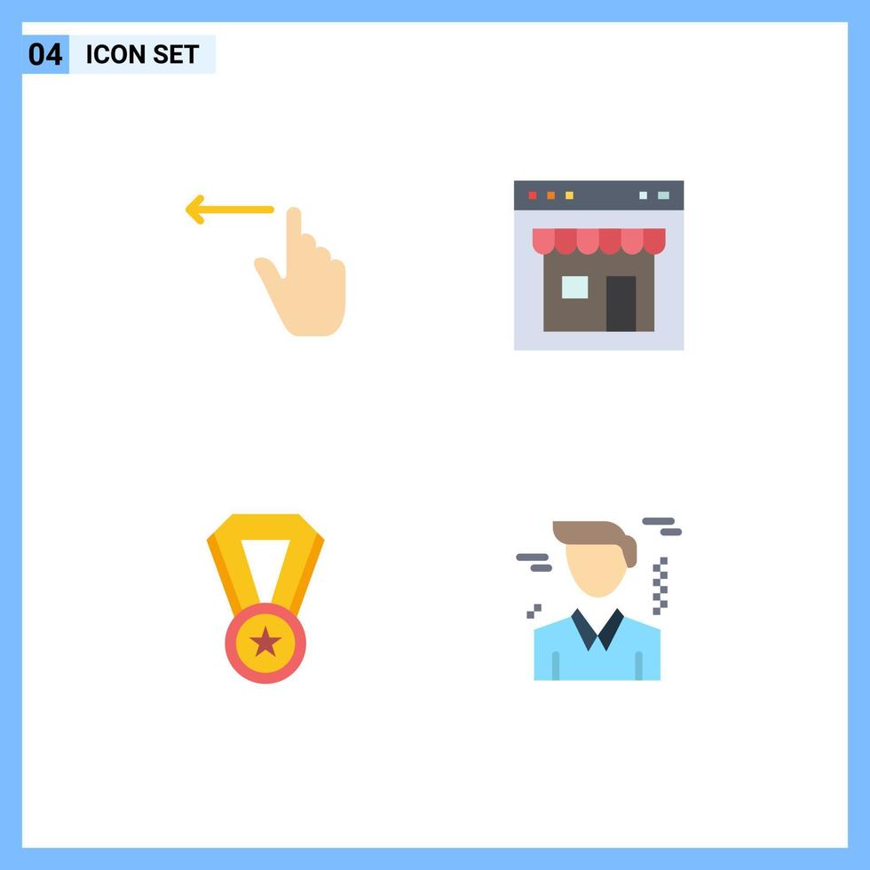 4 Flat Icon concept for Websites Mobile and Apps finger achievement left online medal Editable Vector Design Elements