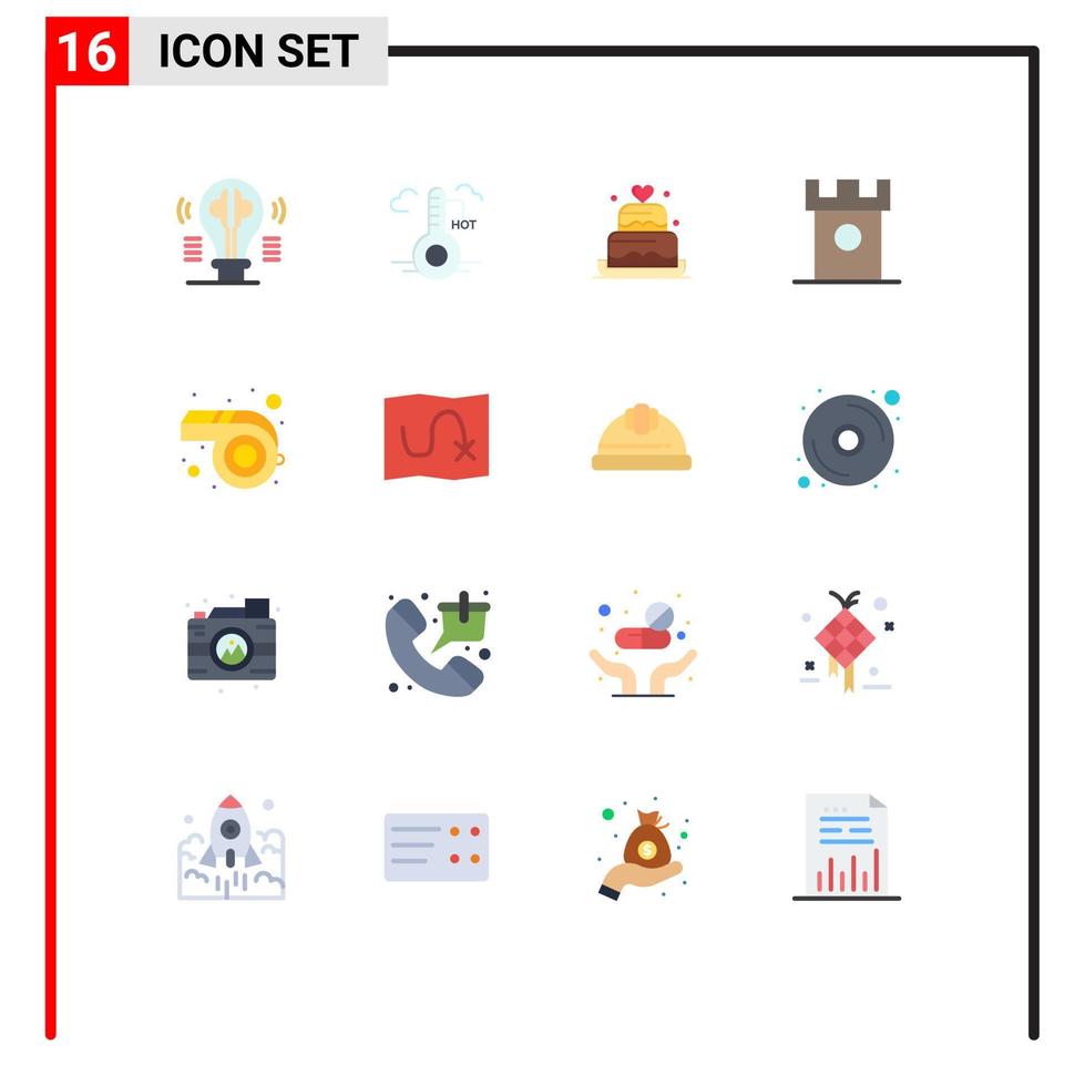paquete de color plano de 16 símbolos universales de postre histórico actualización castillo boda paquete editable de elementos creativos de diseño de vectores