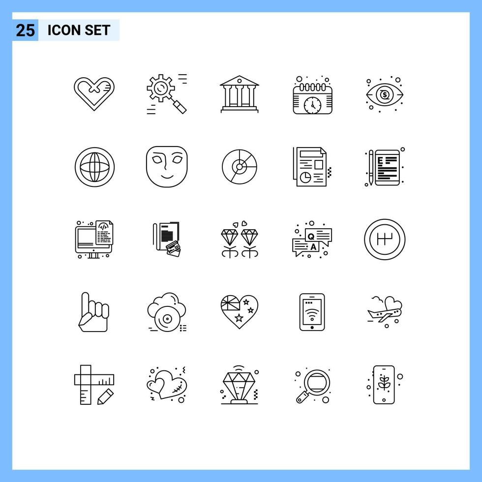 Group of 25 Modern Lines Set for watch events effective calendar savings Editable Vector Design Elements