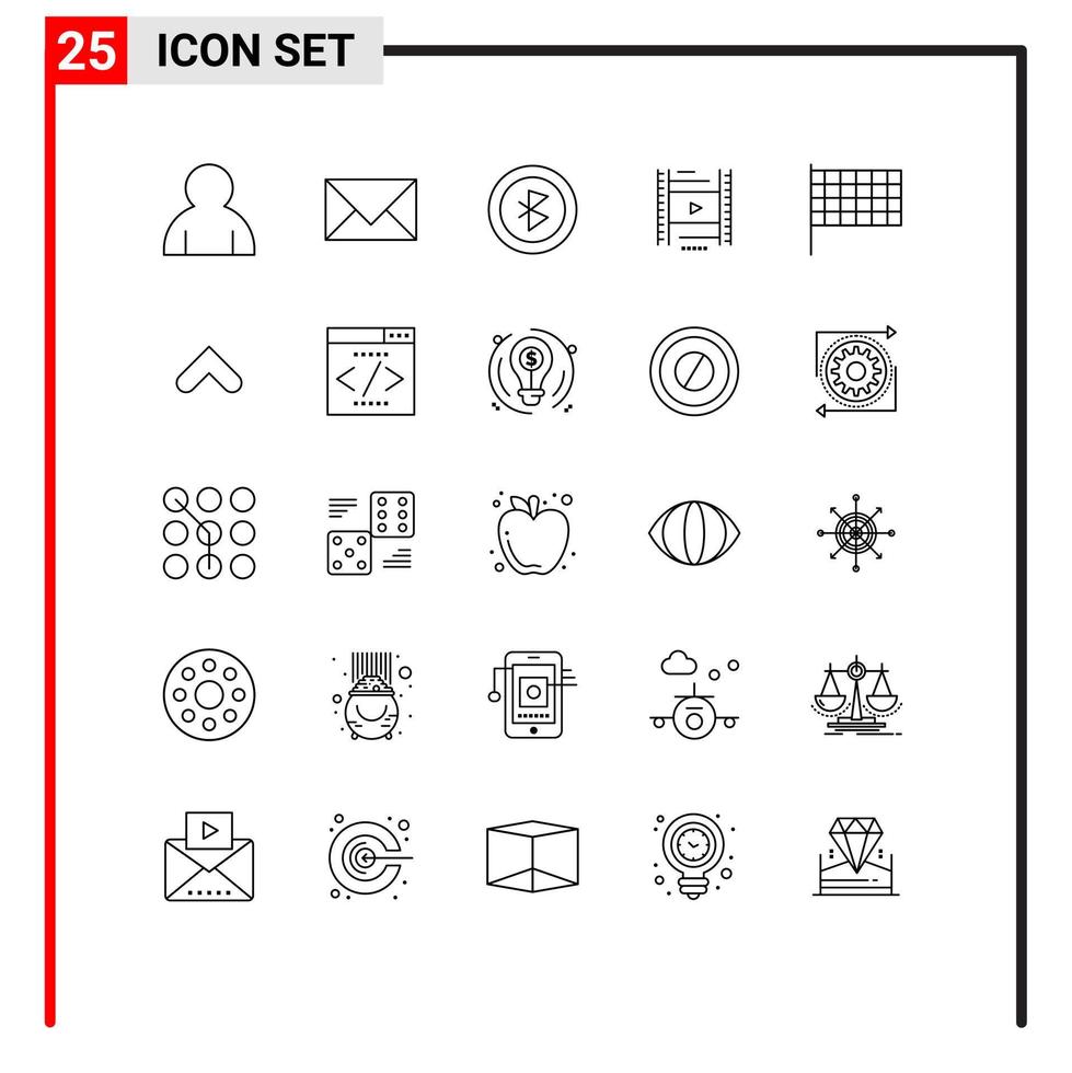 User Interface Pack of 25 Basic Lines of race flag bluetooth education lession Editable Vector Design Elements
