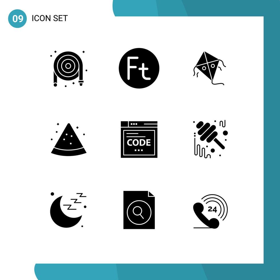 User Interface Pack of 9 Basic Solid Glyphs of coding internet kite browser slice Editable Vector Design Elements