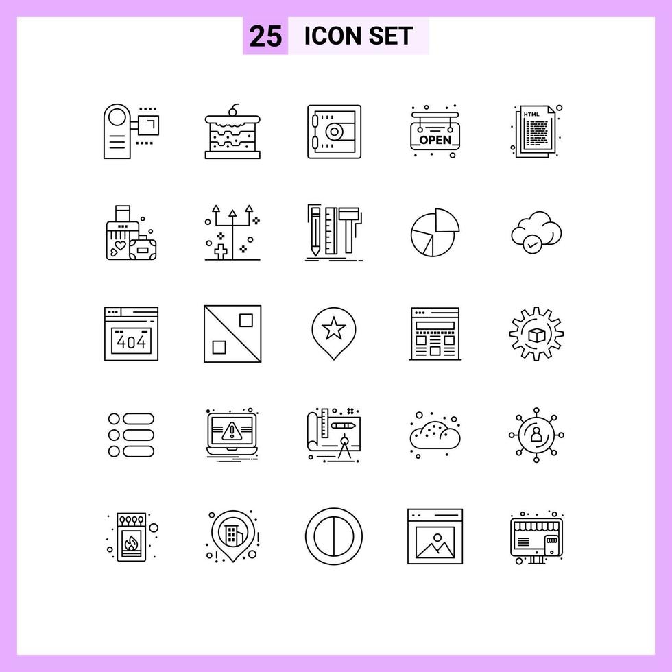 Modern Set of 25 Lines Pictograph of html coding food supermarket board Editable Vector Design Elements