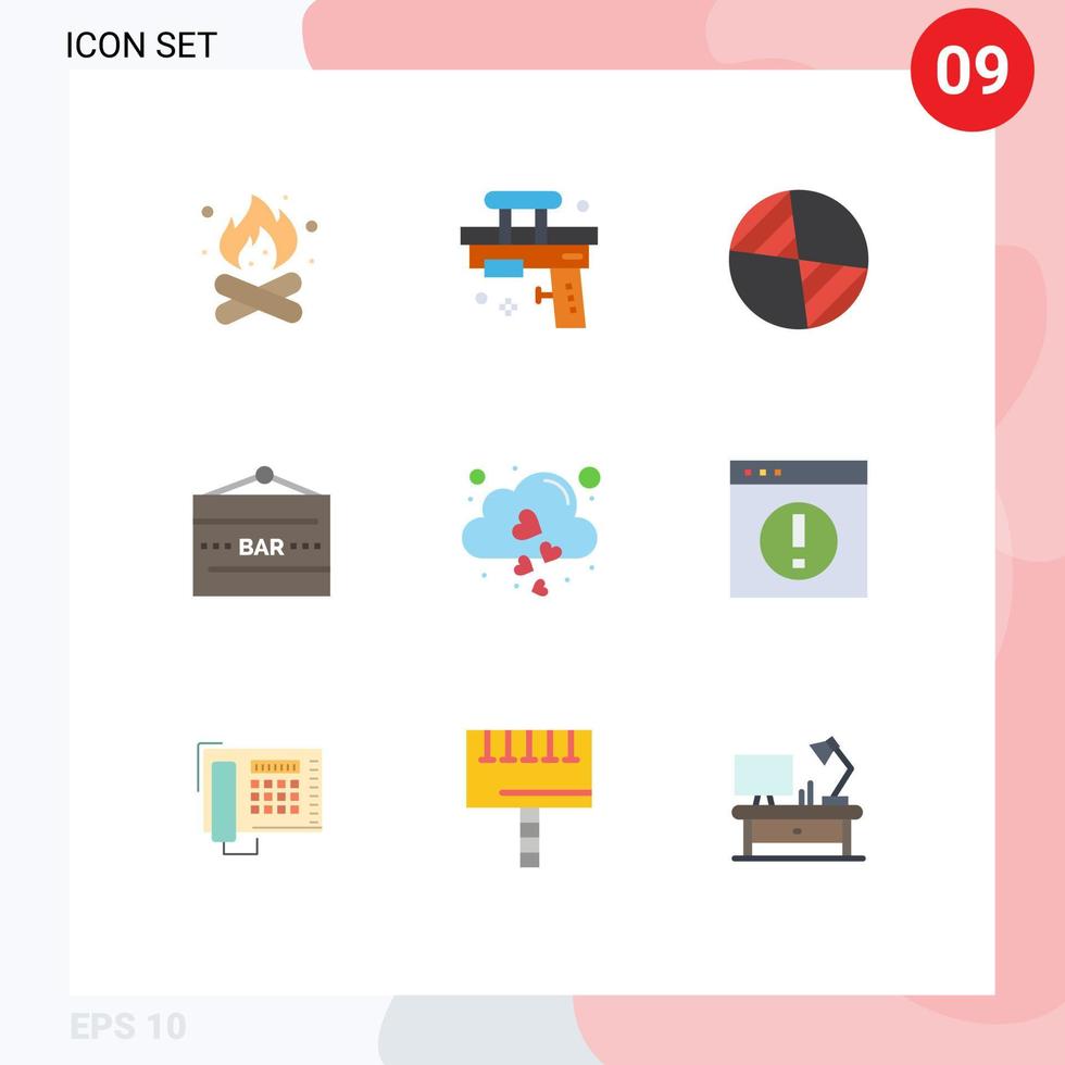 Mobile Interface Flat Color Set of 9 Pictograms of food and drink drink bar toy bar sign gravity Editable Vector Design Elements