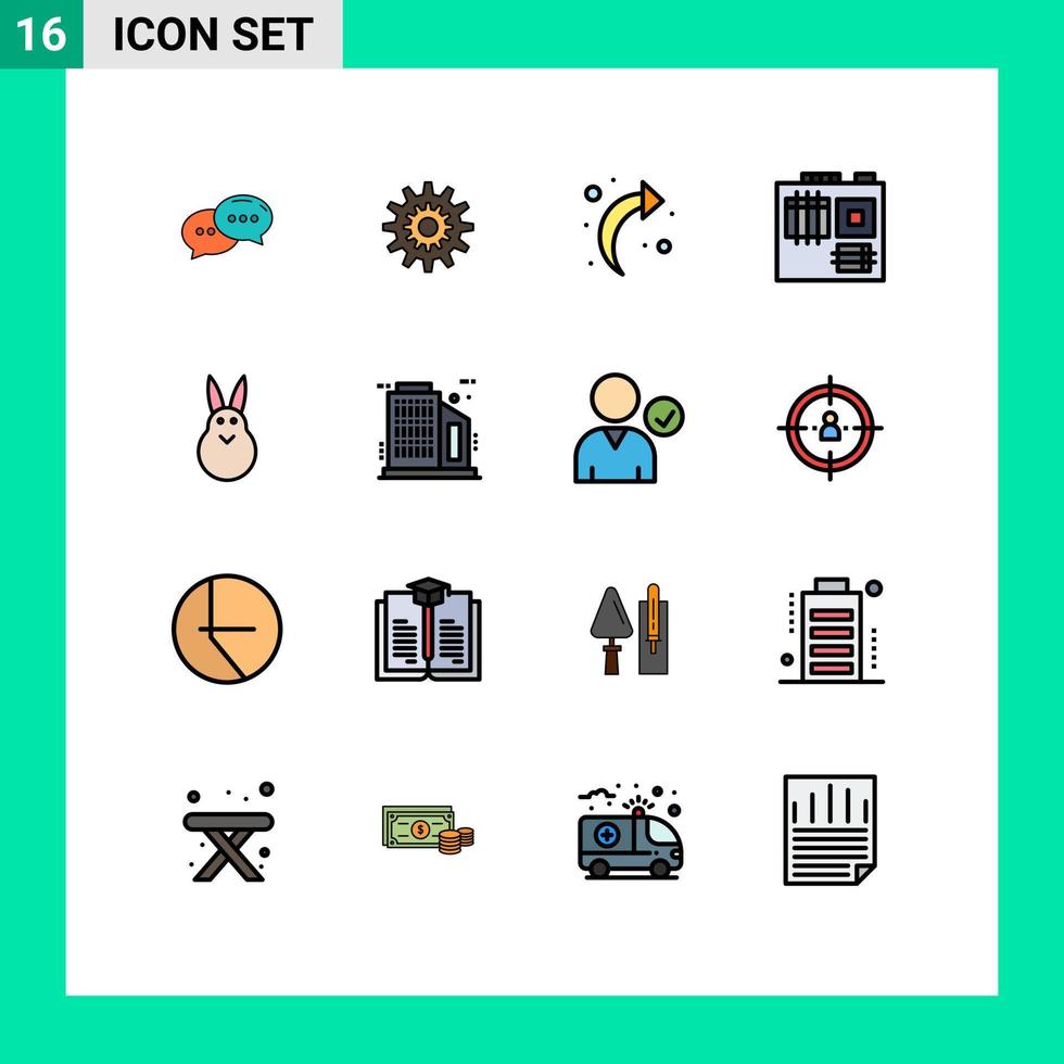 Universal Icon Symbols Group of 16 Modern Flat Color Filled Lines of bunny hardware system computer back Editable Creative Vector Design Elements