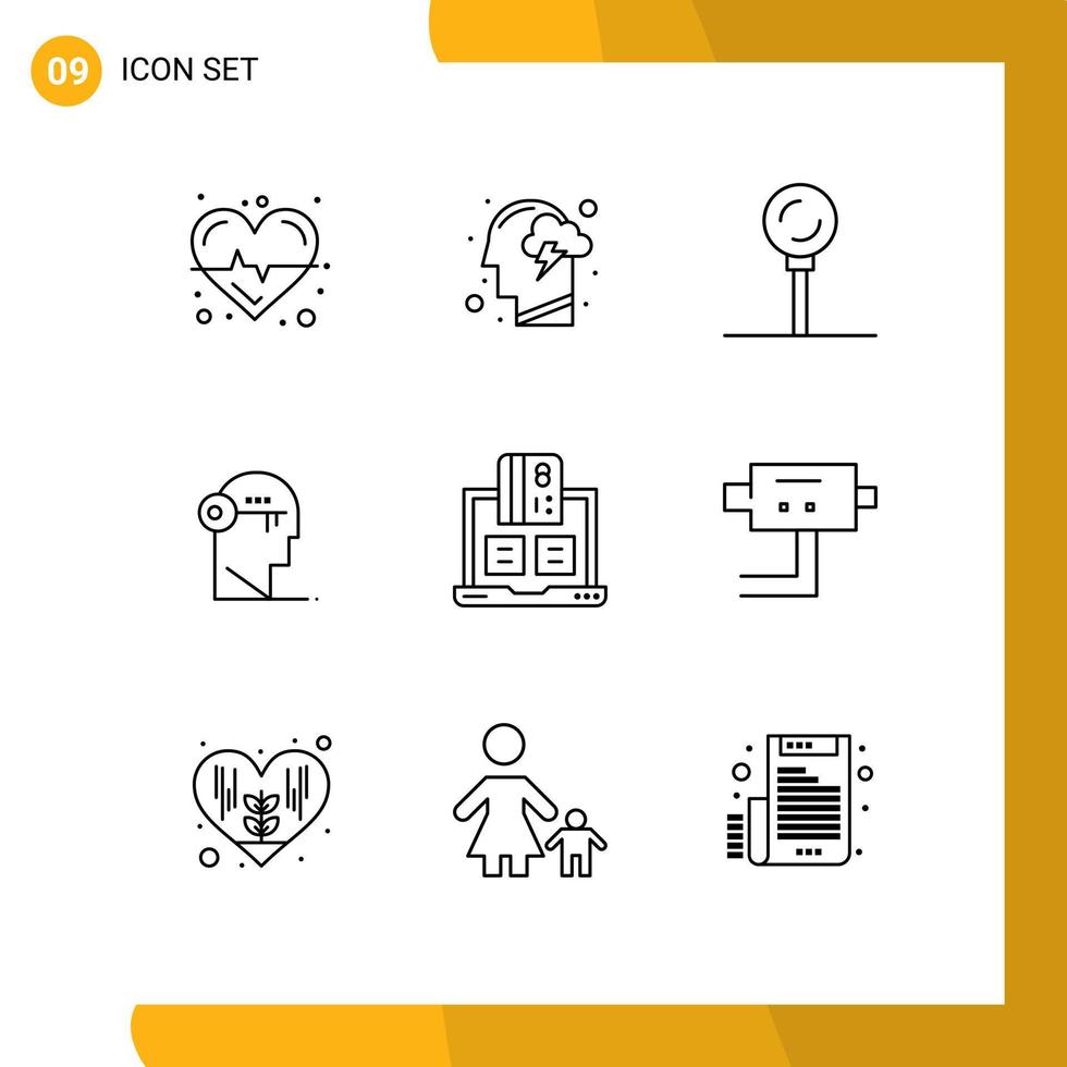 Modern Set of 9 Outlines and symbols such as unlock lock energy key lollipop Editable Vector Design Elements