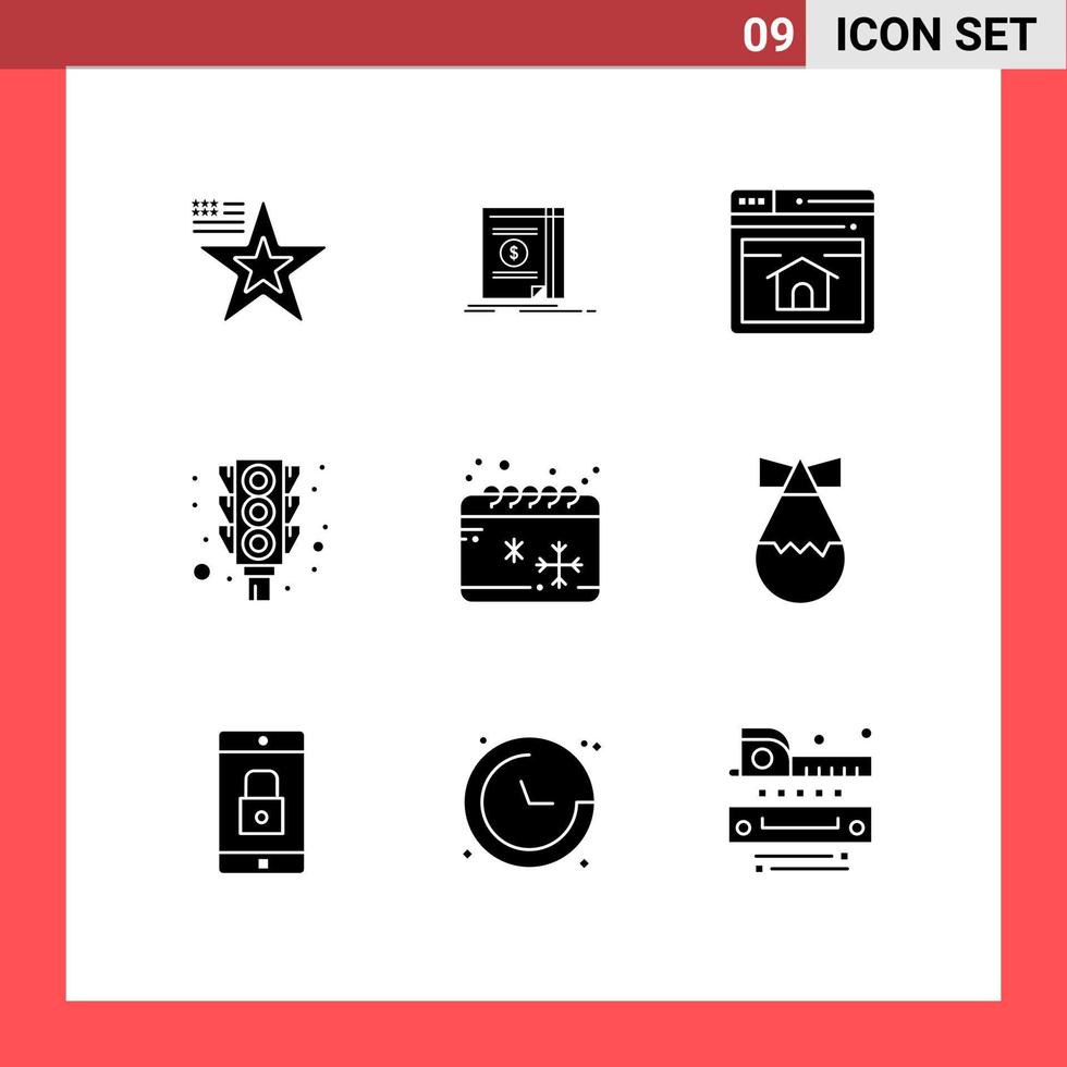 User Interface Pack of 9 Basic Solid Glyphs of cold stop seo traffic light Editable Vector Design Elements