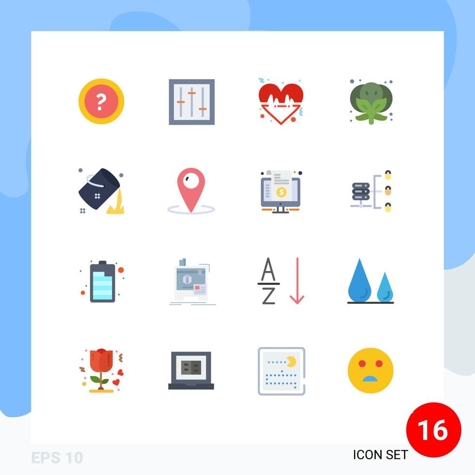 grupo de 16 signos y símbolos de colores planos para la línea de brócoli mezclador de alimentos de cubo paquete editable de elementos creativos de diseño de vectores
