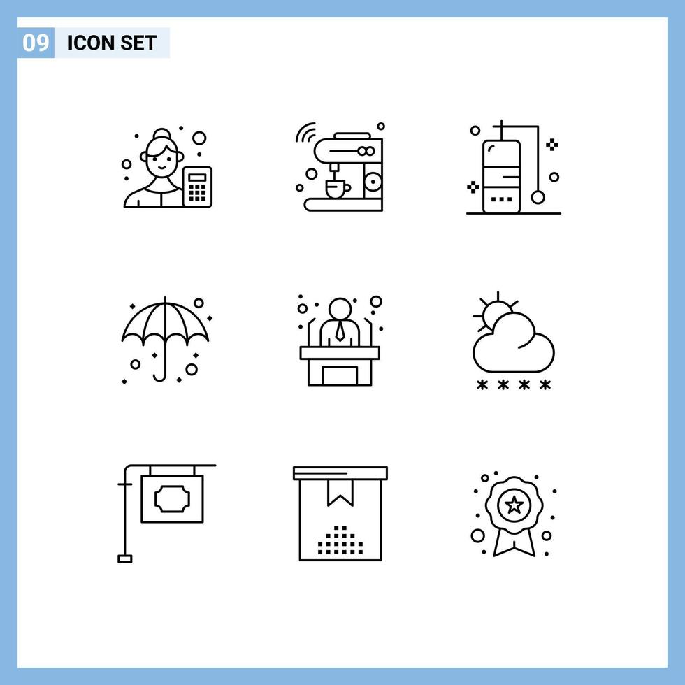 Modern Set of 9 Outlines and symbols such as applicant weather machine umbrella vacation Editable Vector Design Elements