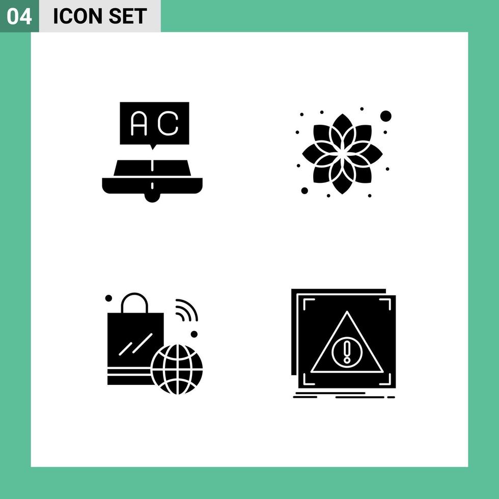 4 Universal Solid Glyph Signs Symbols of book shopping bag school flower internet of things Editable Vector Design Elements