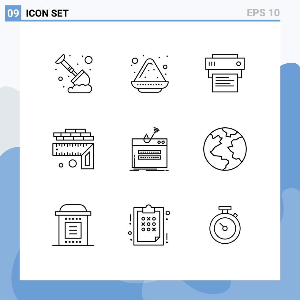 Group of 9 Outlines Signs and Symbols for internet size printer level measurement Editable Vector Design Elements