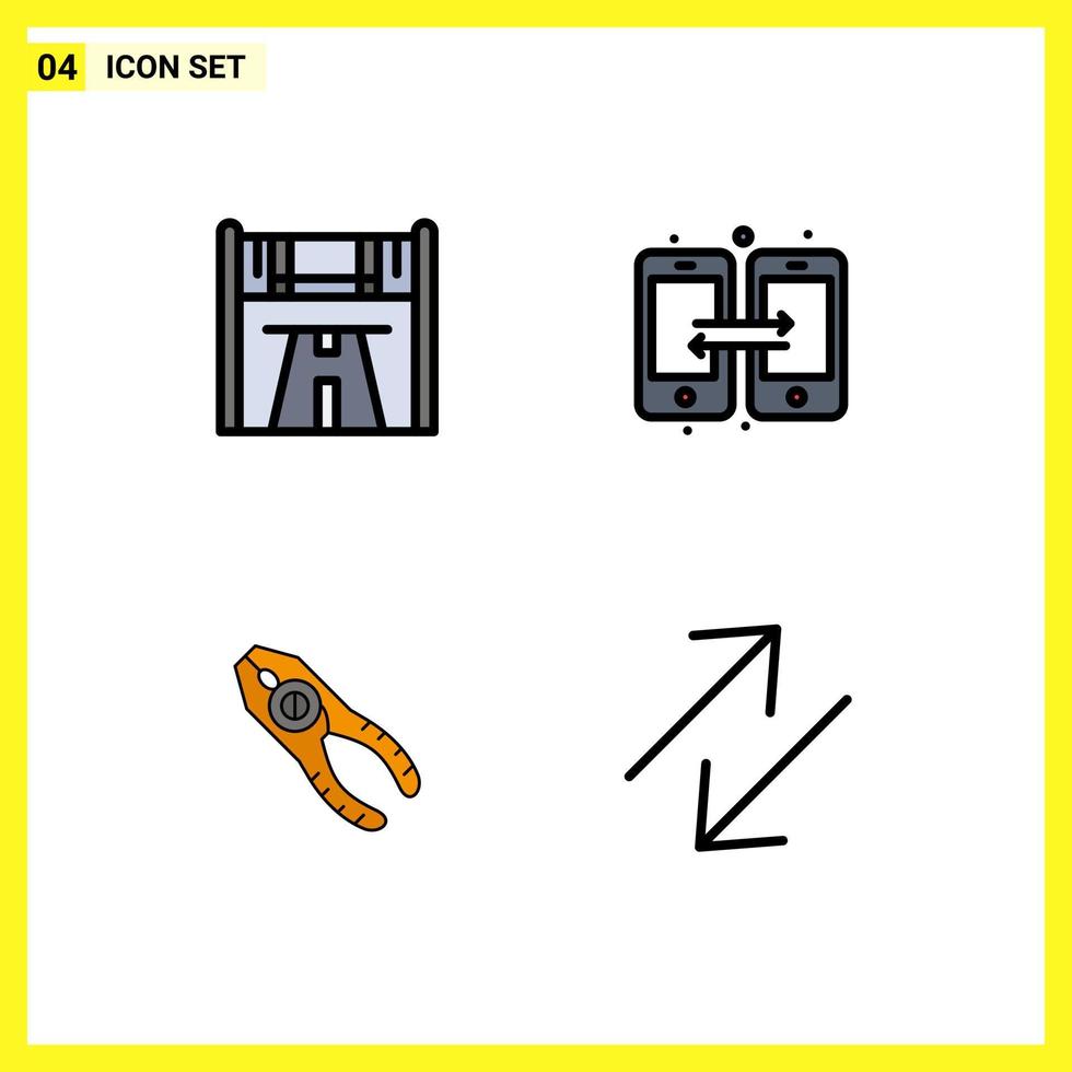 grupo de 4 signos y símbolos de colores planos de línea rellena para alicates de punto de control elementos de diseño de vectores editables para reparación de carreteras compartidas