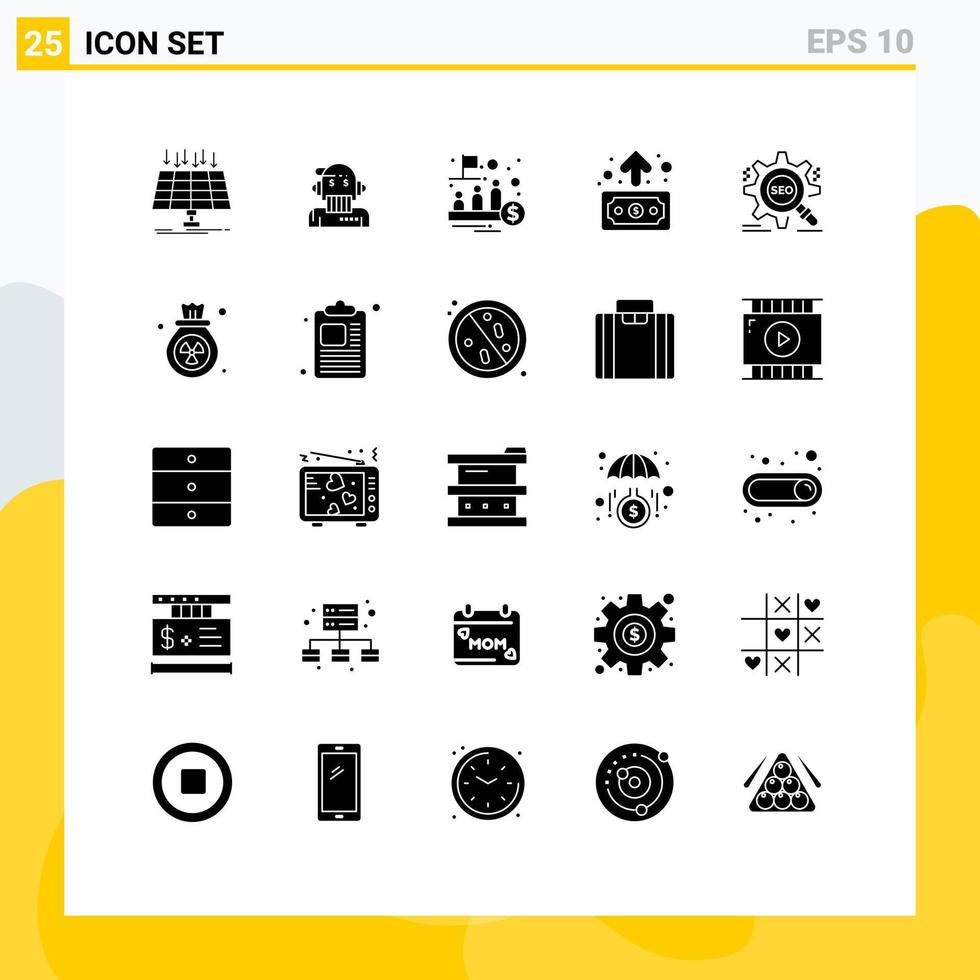 Group of 25 Solid Glyphs Signs and Symbols for finance business algorithm trade management Editable Vector Design Elements