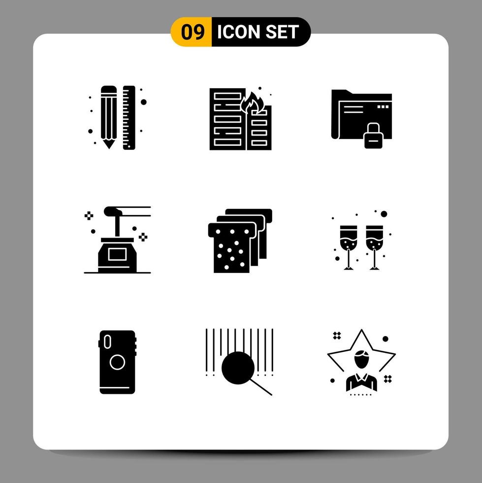 Group of 9 Modern Solid Glyphs Set for oil beauty house secure password Editable Vector Design Elements