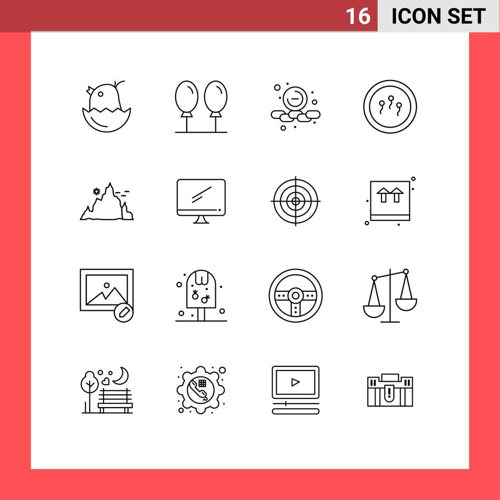Editable Vector Line Pack of 16 Simple Outlines of hill mountain remove laboratory biology Editable Vector Design Elements