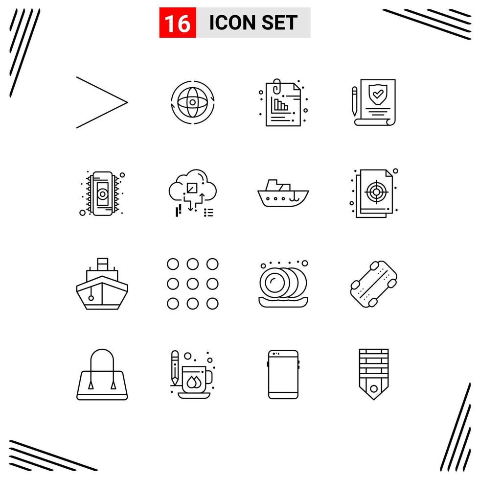 Outline Pack of 16 Universal Symbols of electronic policy attachment paper pin Editable Vector Design Elements