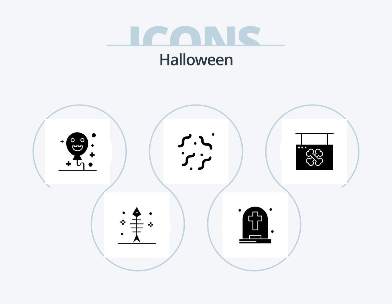 Halloween Glyph Icon Pack 5 Icon Design. hanging. board. balloons. worm. rotten vector