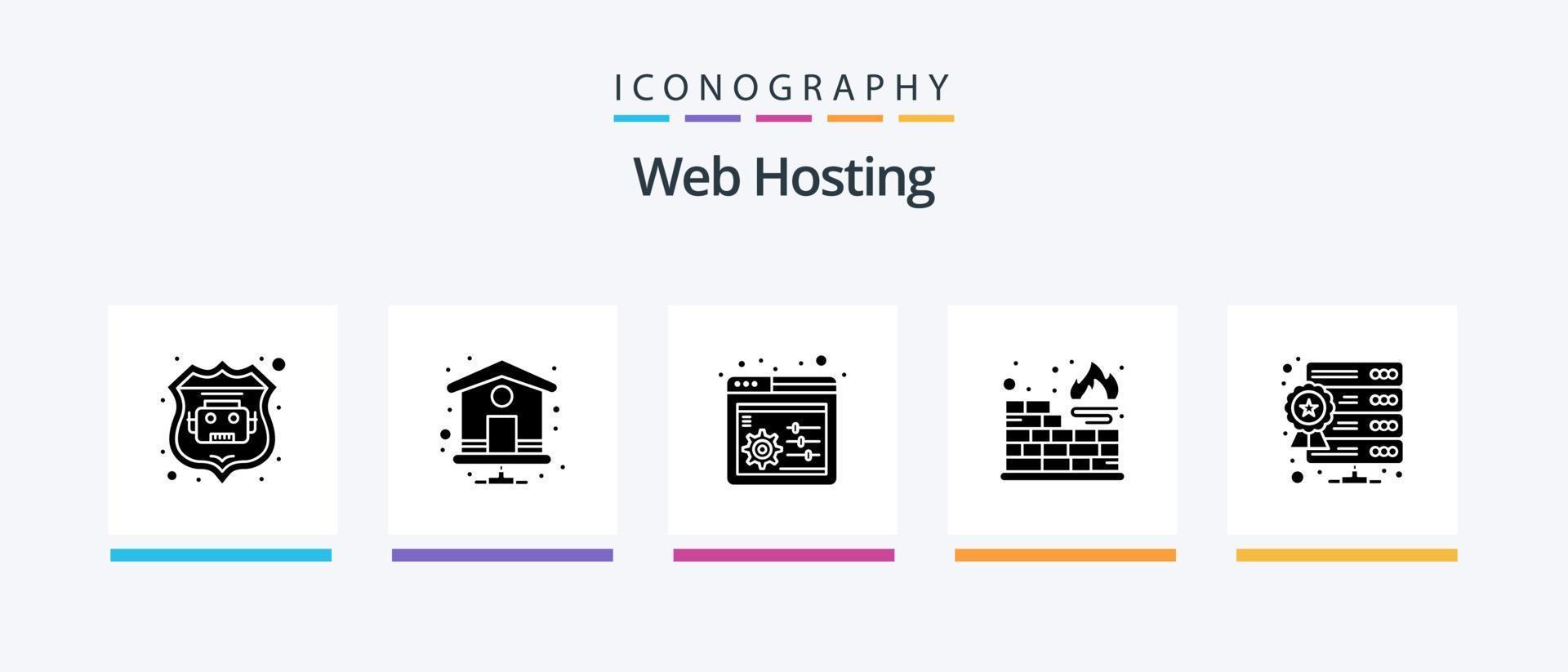 Web Hosting Glyph 5 Icon Pack Including . star. panel. server. protection. Creative Icons Design vector