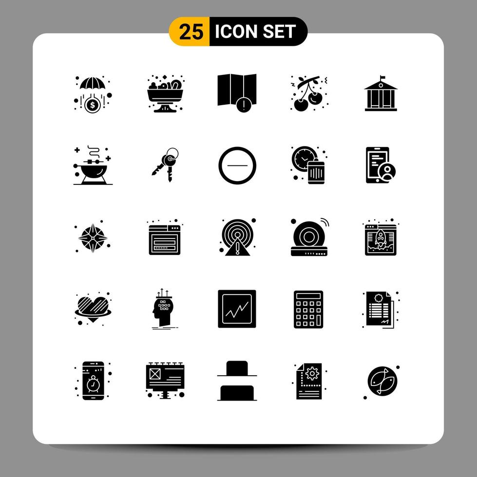 Group of 25 Modern Solid Glyphs Set for money bank map new year cranberry Editable Vector Design Elements