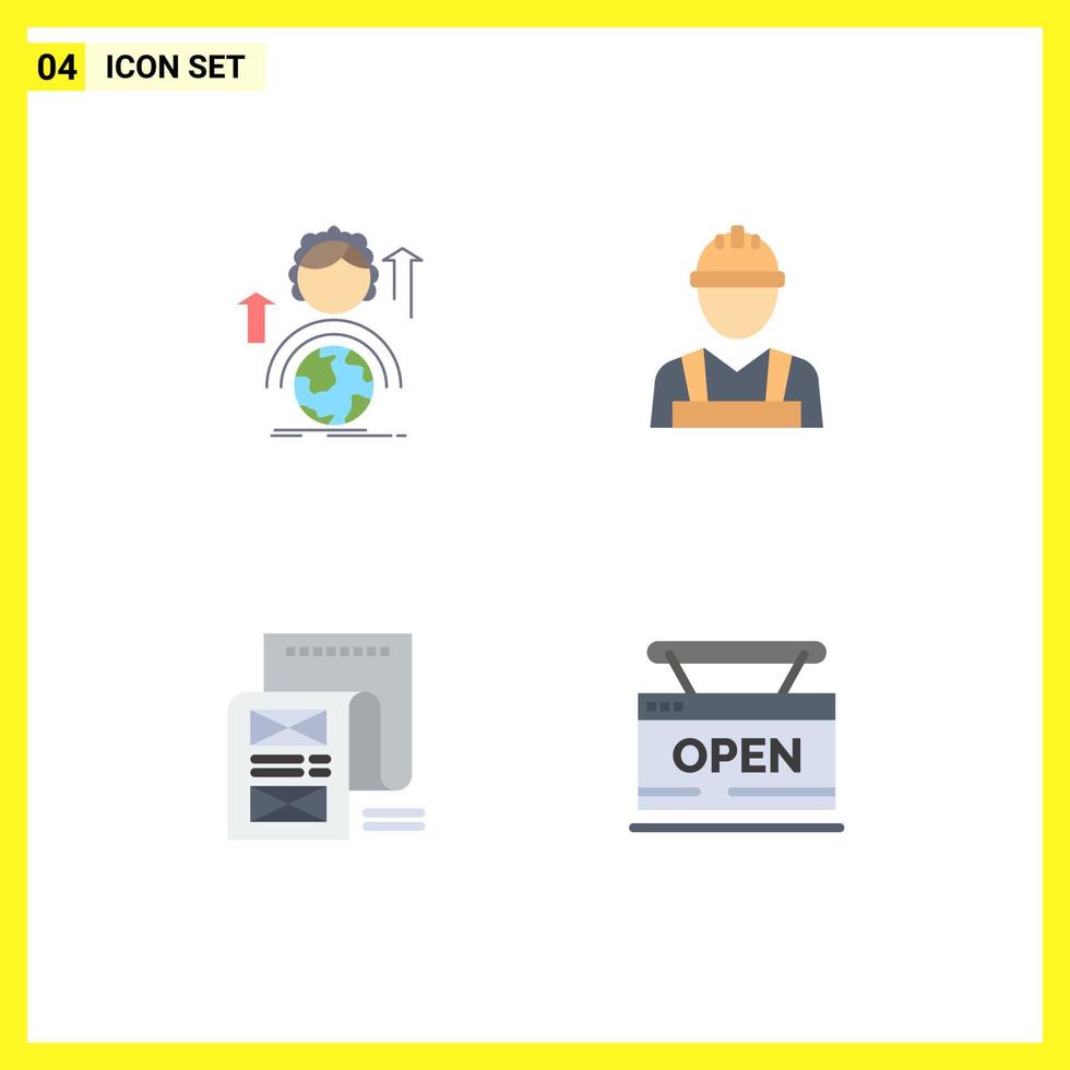 Pack of 4 Modern Flat Icons Signs and Symbols for Web Print Media such as abilities document global builder email Editable Vector Design Elements