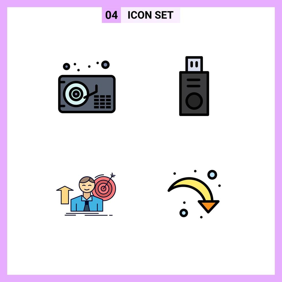 Set of 4 Modern UI Icons Symbols Signs for audio achieve disk success refresh Editable Vector Design Elements