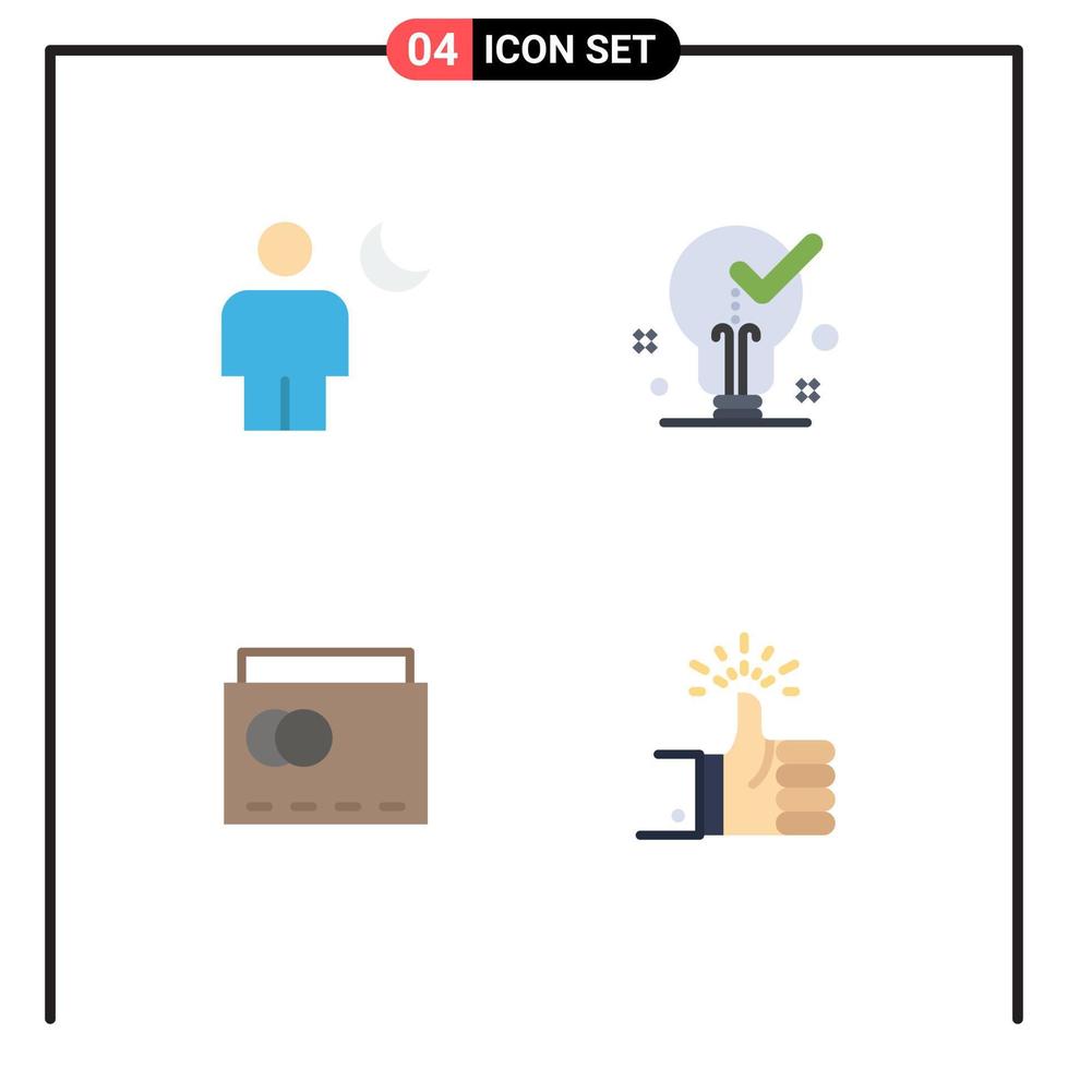 Set of 4 Vector Flat Icons on Grid for avatar tick moon idea bag Editable Vector Design Elements