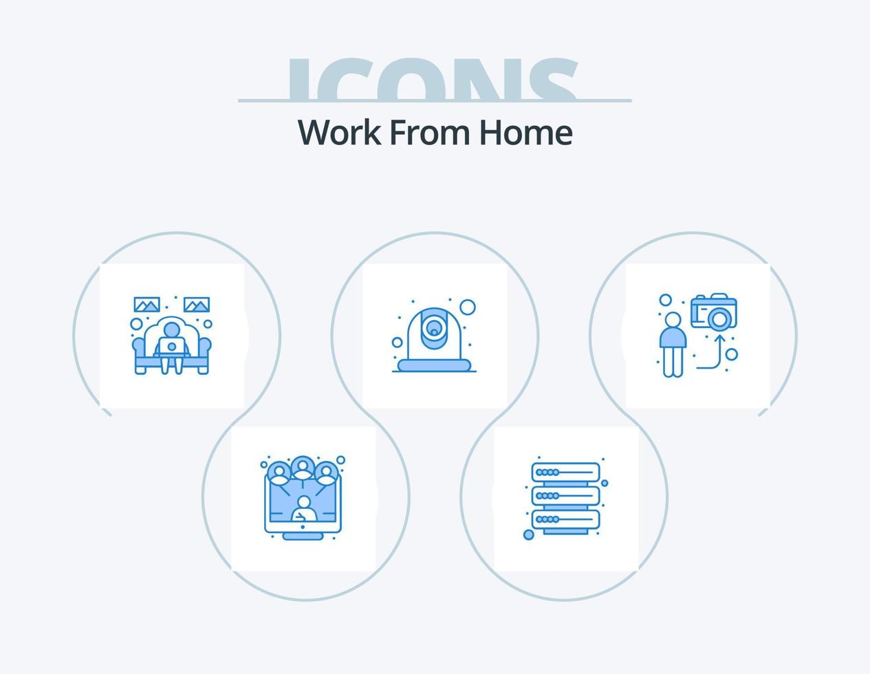 Work From Home Blue Icon Pack 5 Icon Design. camera. communication. sofa. webcam. camera vector