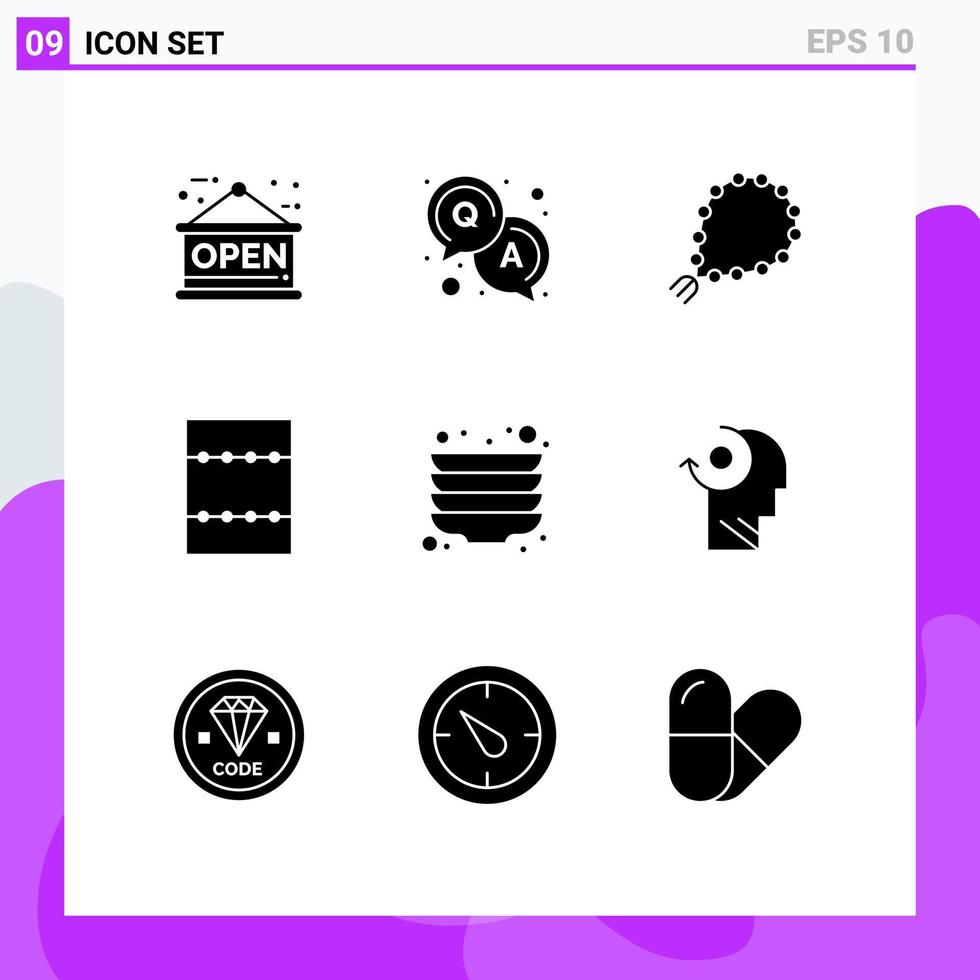 Universal Icon Symbols Group of 9 Modern Solid Glyphs of mind plates pray plate minimize Editable Vector Design Elements