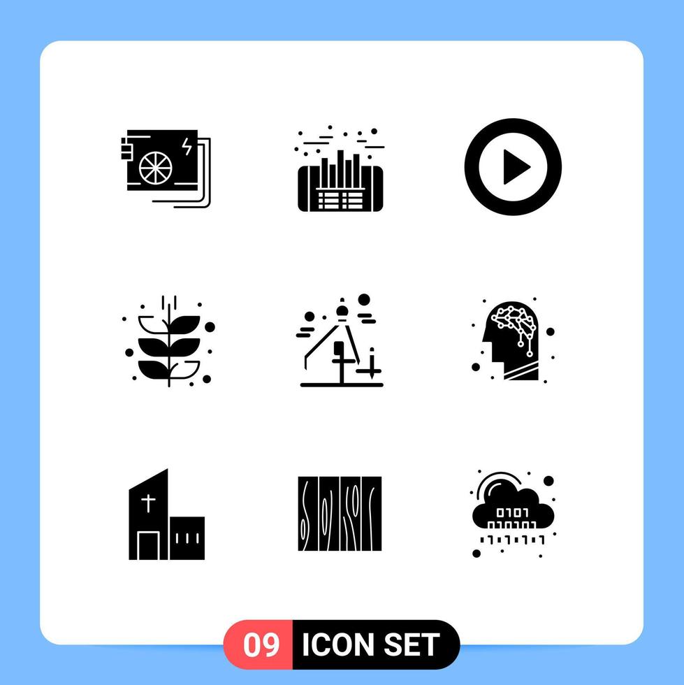 paquete de 9 signos y símbolos de glifos sólidos modernos para medios de impresión web, como agricultura de cosecha, finanzas, agricultura, elementos de diseño de vectores editables de la interfaz de usuario