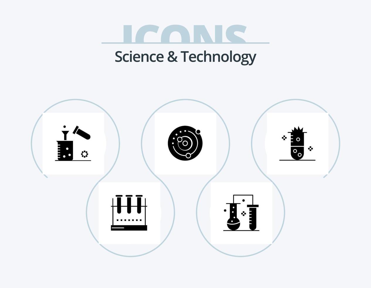 paquete de iconos de glifos de ciencia y tecnología 5 diseño de iconos. planetas en órbita. orbita. ciencia de la materia. prueba. química vector