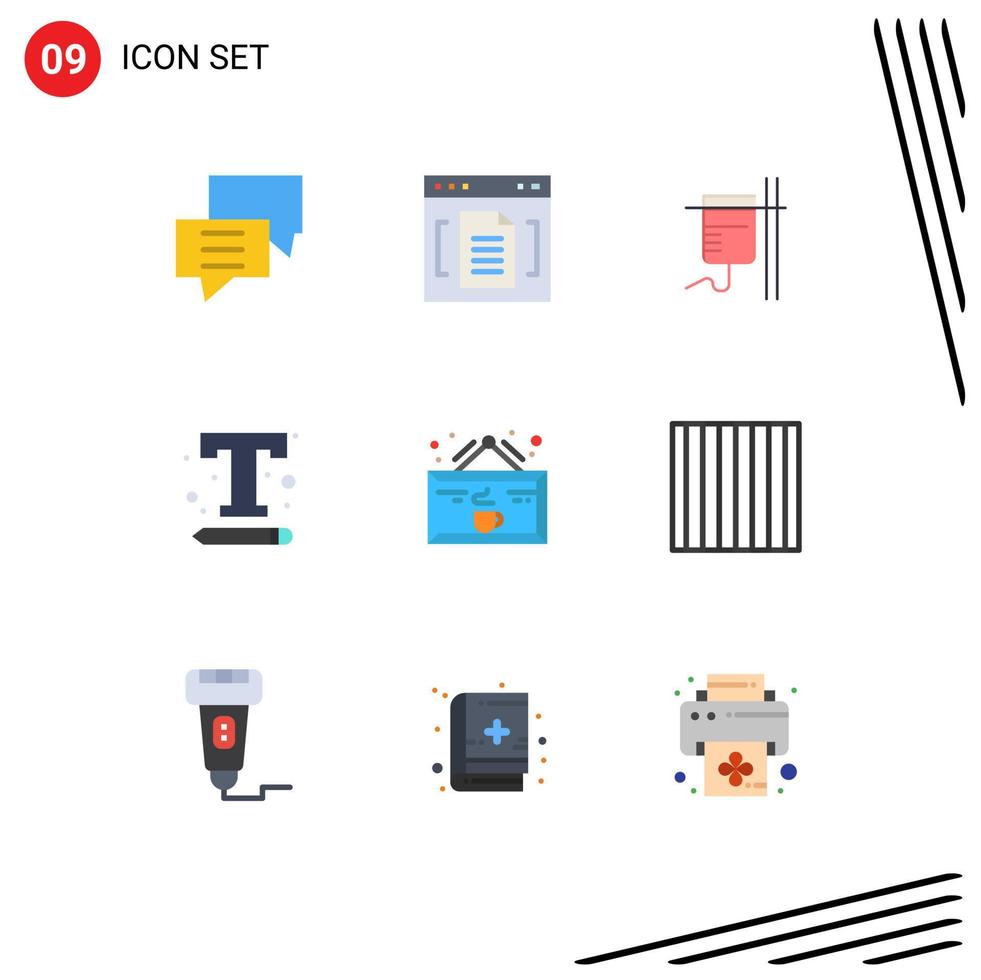 Pack of 9 Modern Flat Colors Signs and Symbols for Web Print Media such as text settings interface file font rehydration Editable Vector Design Elements