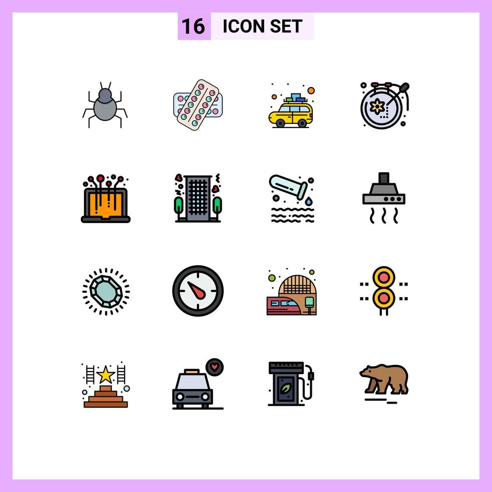 16 User Interface Flat Color Filled Line Pack of modern Signs and Symbols of hardware design patient craft bus Editable Creative Vector Design Elements