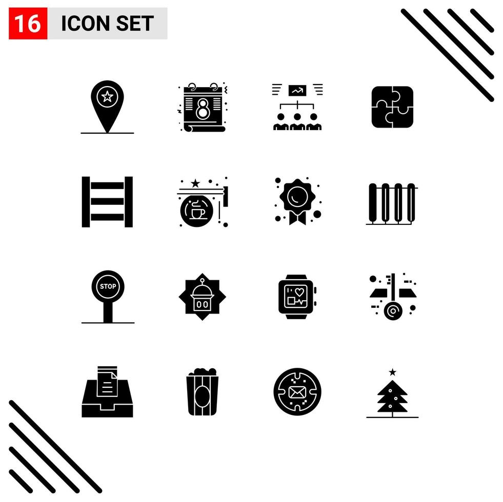 Modern Set of 16 Solid Glyphs and symbols such as board teamwork group strategy puzzle Editable Vector Design Elements