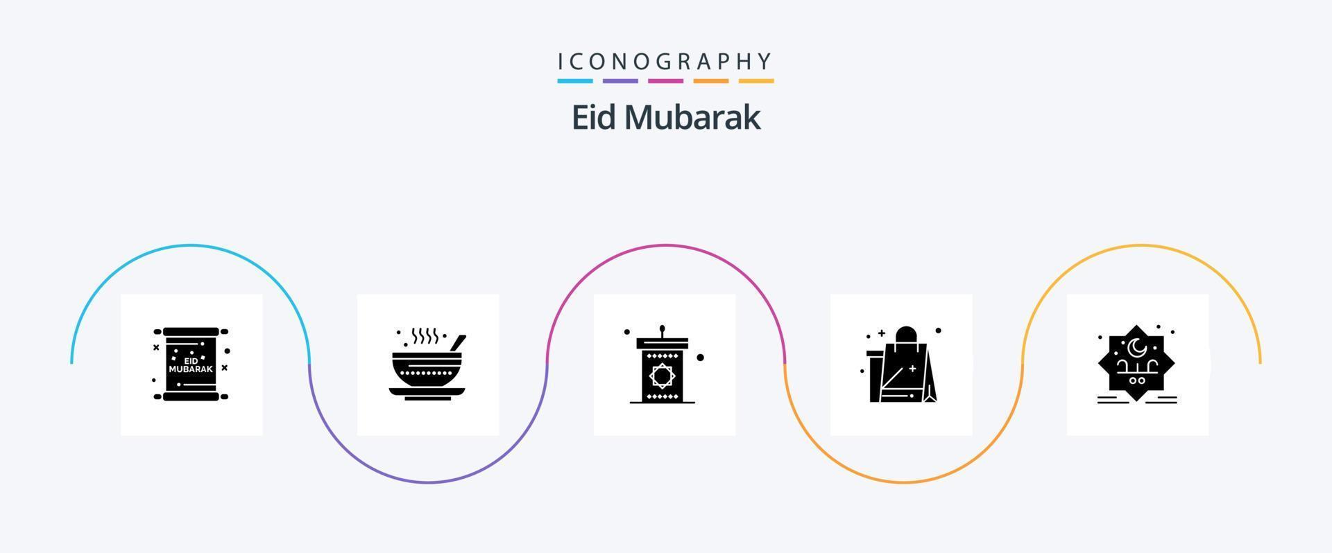 Eid Mubarak Glyph 5 Icon Pack Including new. shopping. tea. eid. speech vector