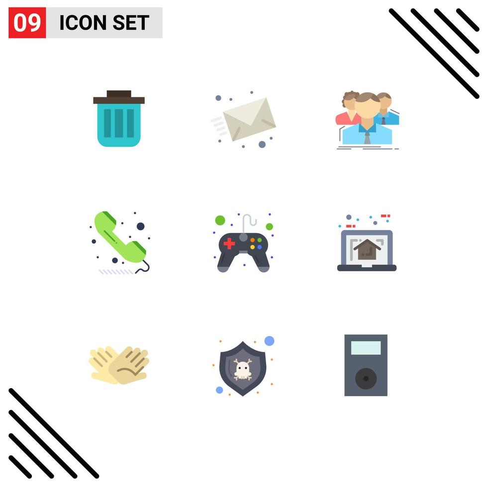 Modern Set of 9 Flat Colors and symbols such as phone online mail team multiplayer Editable Vector Design Elements