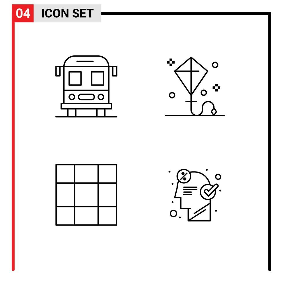 Set of 4 Vector Filledline Flat Colors on Grid for bus layout happy summer brainstorming Editable Vector Design Elements