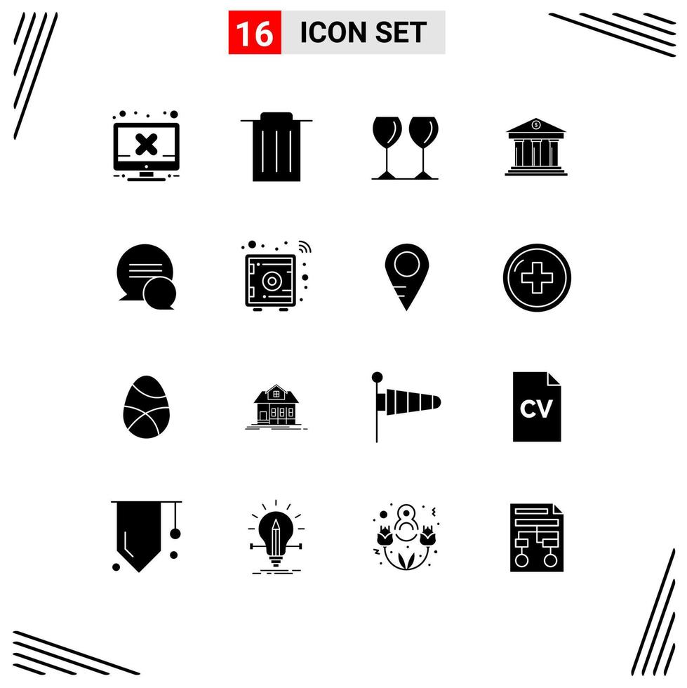 16 Universal Solid Glyph Signs Symbols of conversation money glasses building business Editable Vector Design Elements