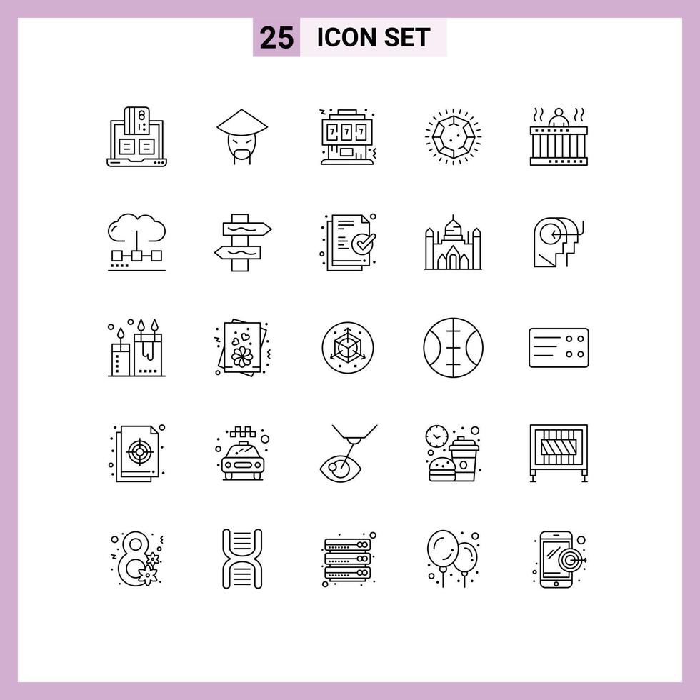 Modern Set of 25 Lines Pictograph of jewelry gem chinese diamond joystick Editable Vector Design Elements