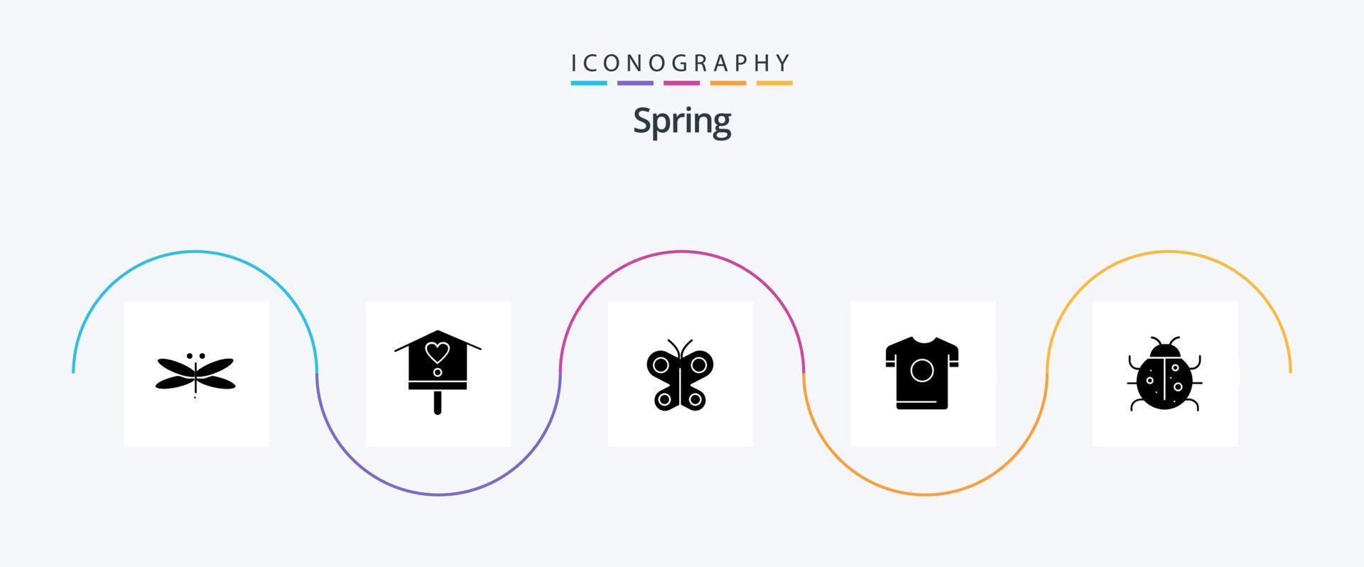 Spring Glyph 5 Icon Pack Including cute. sport. spring. shirt. spring vector