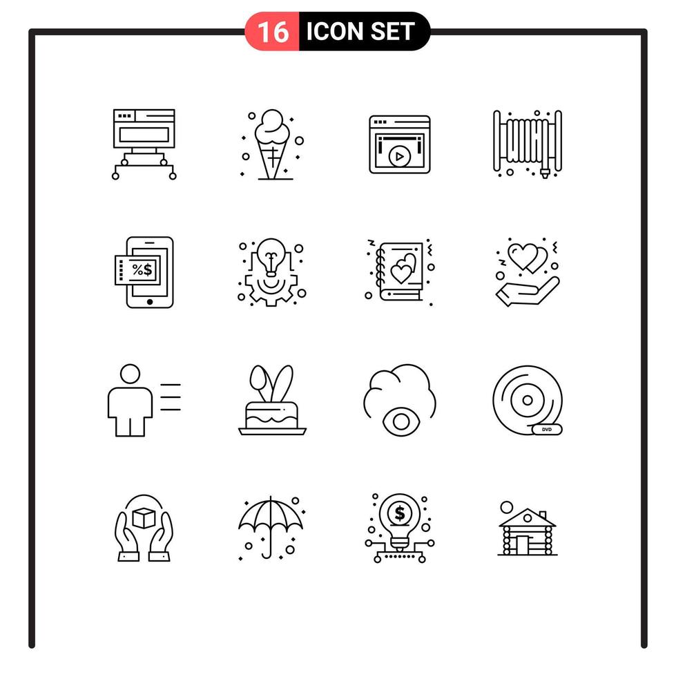 16 Thematic Vector Outlines and Editable Symbols of mobile fire page emergency video player Editable Vector Design Elements