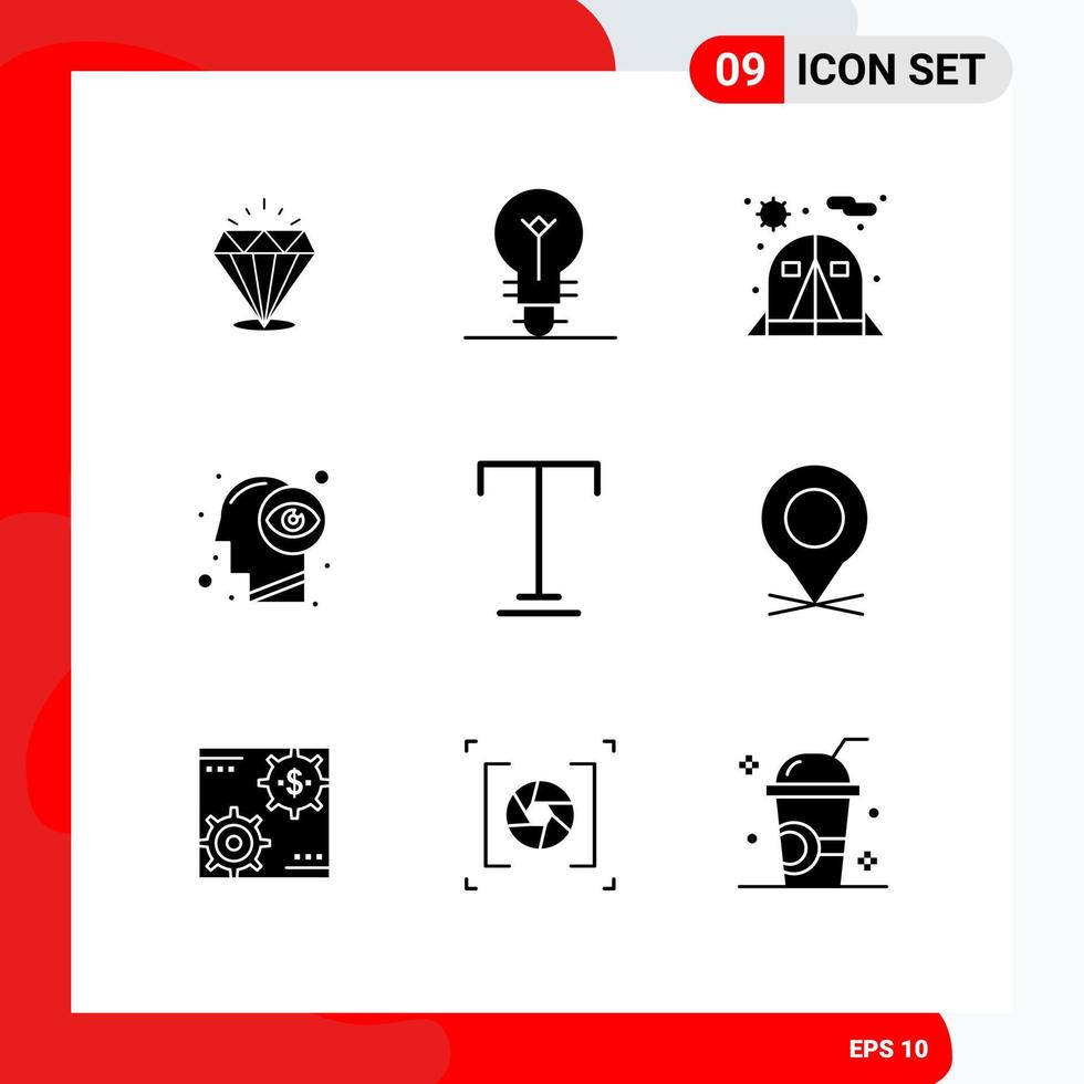 9 Solid Glyph concept for Websites Mobile and Apps location text chair font vision Editable Vector Design Elements