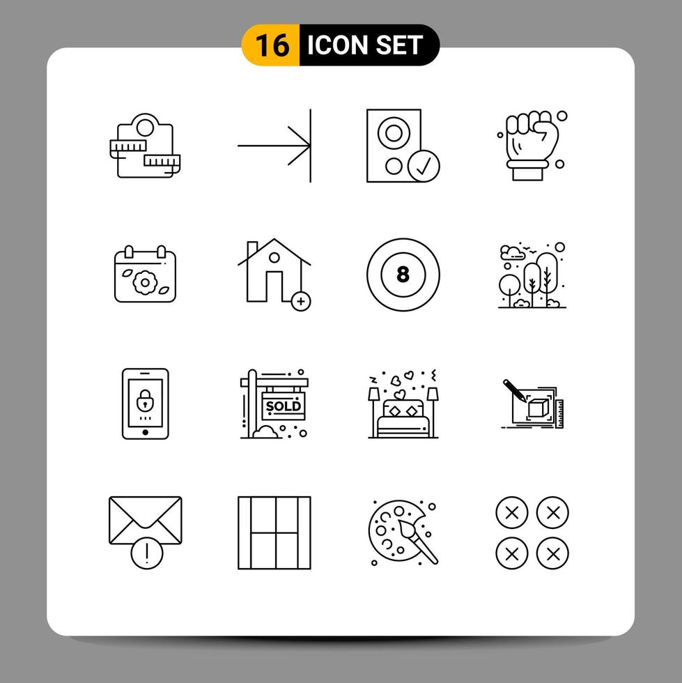 Group of 16 Outlines Signs and Symbols for flower spanner devices engineer labour hand Editable Vector Design Elements