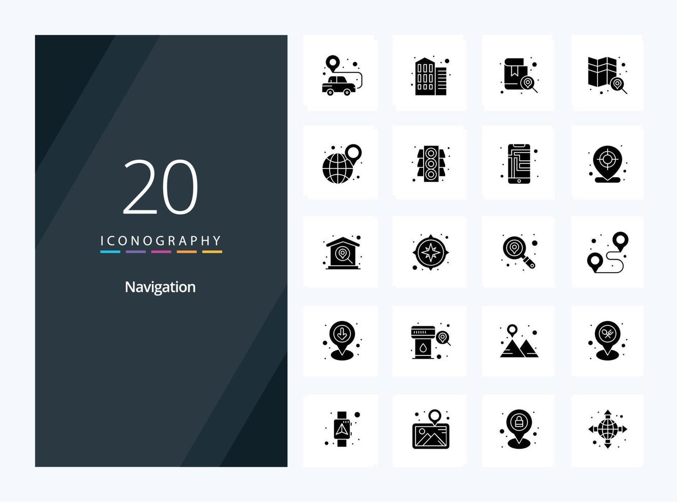 20 Navigation Solid Glyph icon for presentation vector