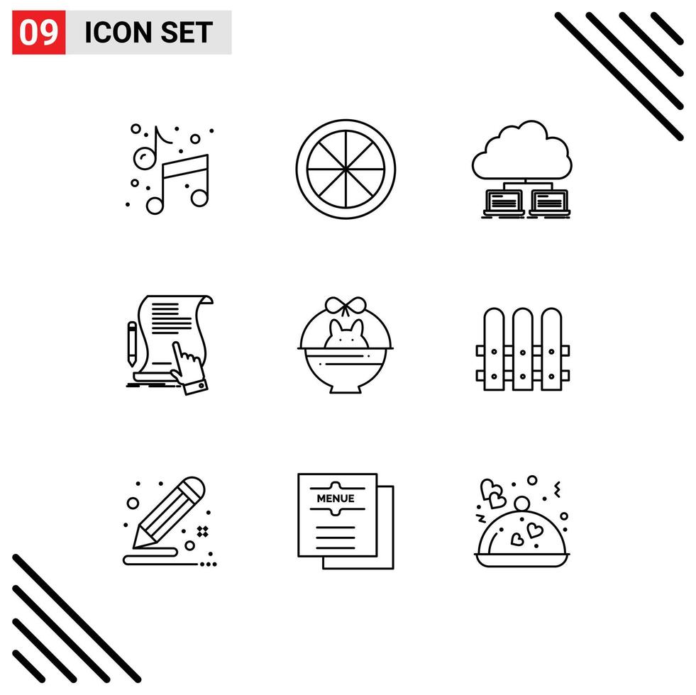 Group of 9 Modern Outlines Set for application sign network paper contract Editable Vector Design Elements