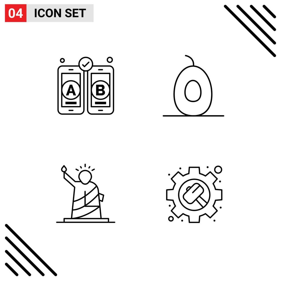 Universal Icon Symbols Group of 4 Modern Filledline Flat Colors of development statue avocado landmarks gear Editable Vector Design Elements